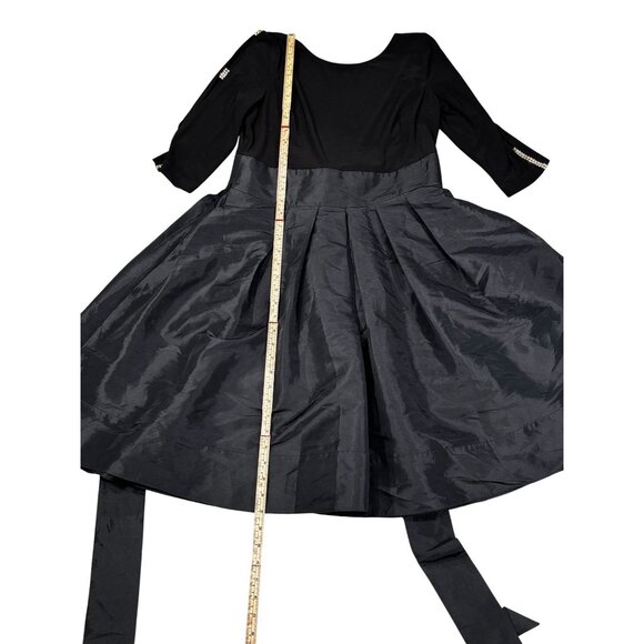 Simply Liliana Black Dress W/ Satin Skirt & Beaded Sleeve Detail Size 10 Womens - Picture 5 of 11